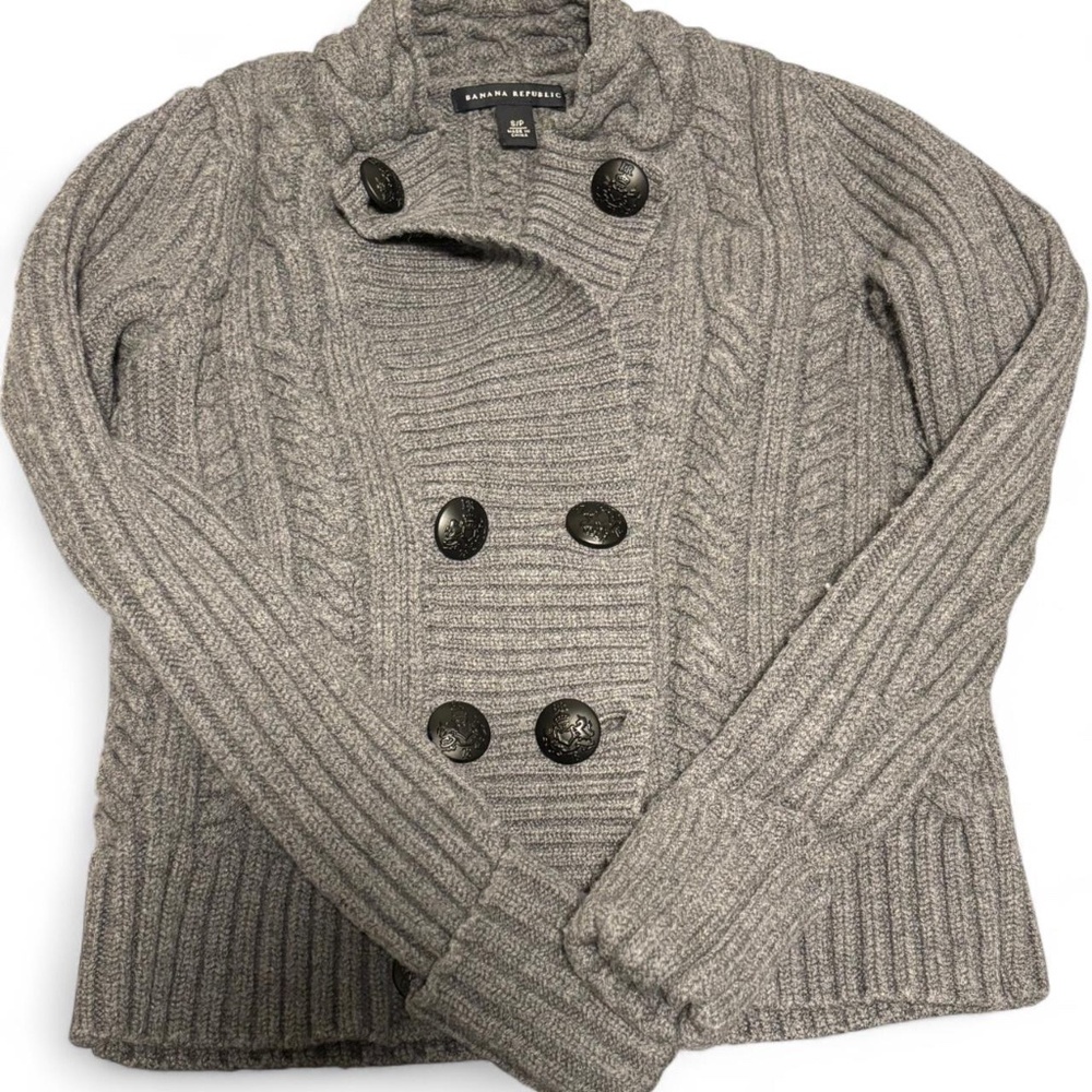 y2k dark grey banana republic cable knit sweater - 100% merino wool